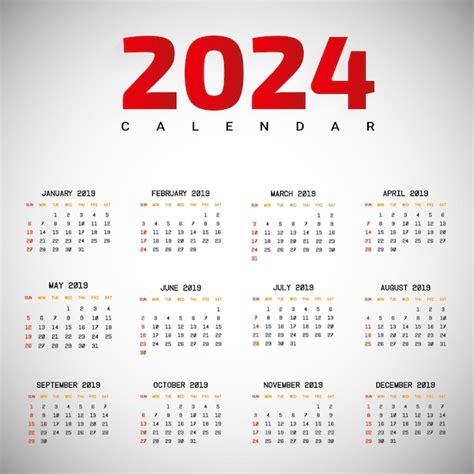 Vektor Neues Jahr 2024 Englischer Kalender Vorlage Design Vektor