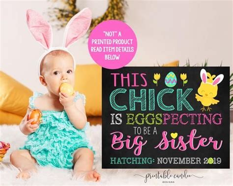 Easter Chick Big Sister Announcement Eggspecting Chalkboard Pregnancy