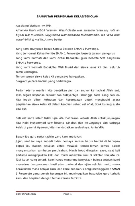 Doc Contohpedi Com Sambutan Perpisahan Kelas