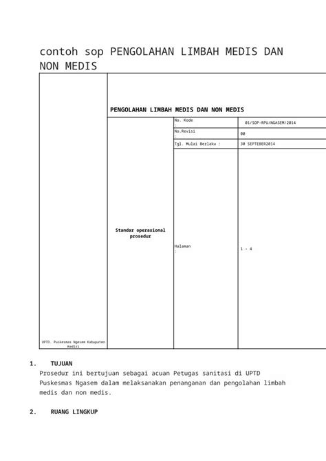 DOCX Contoh Sop Pengolahan Limbah Medis Dan Non Medis PDFSLIDE TIPS