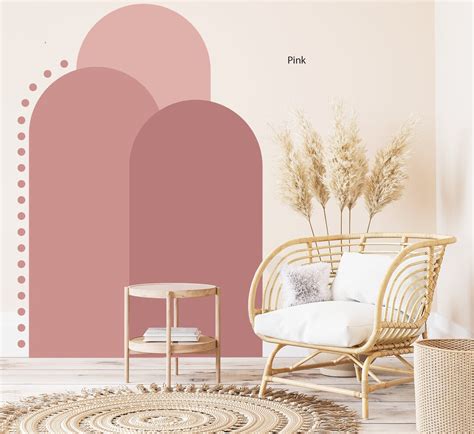 Pink Arch Wall Decal Headboard Japandi Boho Abstract Wallpaper Nursery