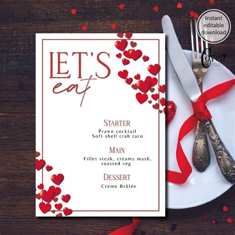 Lets Eat Dinner Menu Card Date Night Menu Meal For 2 Menu Etsy