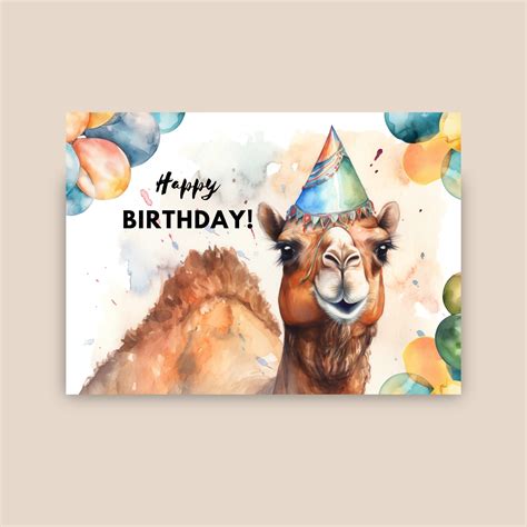 Camel Birthday Card With Party Hat Happy Birthday Camel Etsy