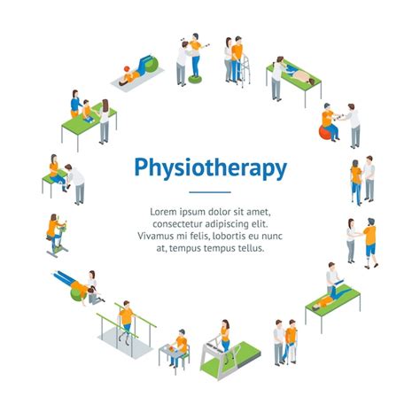 Premium Vector Physiotherapy People Banner Card Circle 3d Isometric