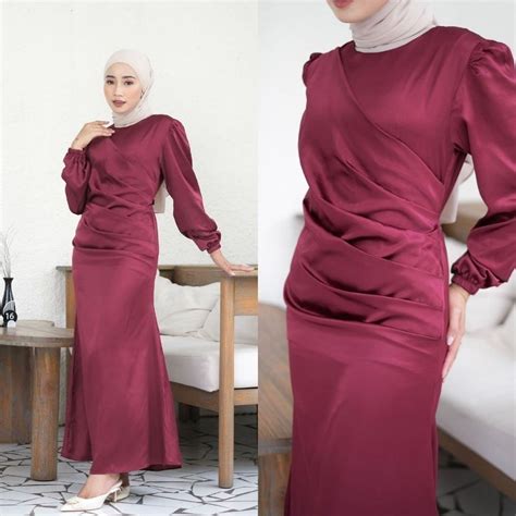 Jual Soraya Dress Satin Gamis Silk Satin Dress Kondangan Lebaran