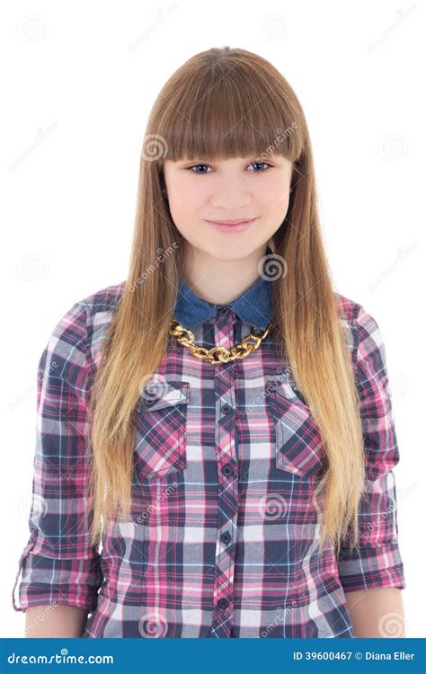 Retrato Del Adolescente Atractivo Aislado En Blanco Imagen De Archivo