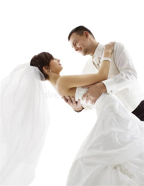 Bride And Groom In Dance Wedding Couple Dancing Looking Face Stock