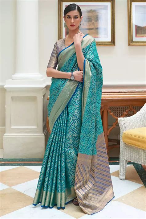 Blue Traditional Indian Patola Silk Saree At Rs Surat Id