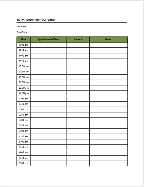 5 Free Appointment Schedule Templates In Ms Word And Ms Excel