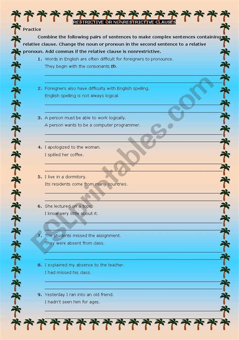 Restrictive And Nonrestrictive Clauses ESL Worksheet By Vana Pov