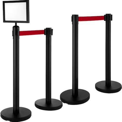 VEVOR Stanchion Post Barriers 6.6 ft. Black Retractable Belts 4 Set Stainless Steel Stanchions ...