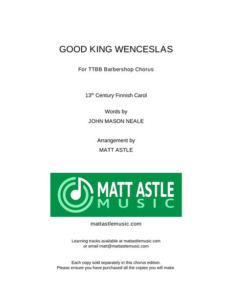 Good King Wenceslas Arr Matt Astle By Th Century Finnish Carol