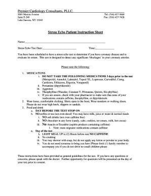 Fillable Online Stress Echo Test Instructions - Premier Cardiology ...