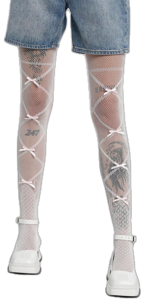 Cream Pink Bow Crisscross Fishnet Tights Hot Topic Fishnet Tights