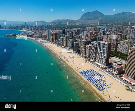 Benidorm Beach aerial view, Playa de Levante, Benidorm, Spain Stock ...