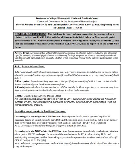 Free 9 Sample Adverse Event Forms In Pdf Ms Word Excel