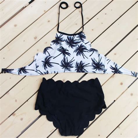 2017 Cutest Bikini Coconut Tree Printed Swimsuit Women Swimwear Strappy