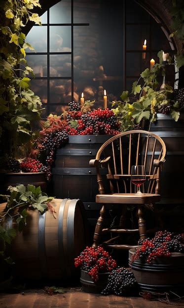 Premium Photo | Wallpaper of Rolling Vineyard Grapevines Wine Barrel Chair Wine Bottles W ...