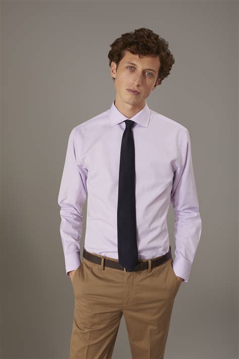 Camicia Classica Collo Francese Classic Fit Tessuto Spigato