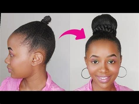 HOW TO MAKE A DONUT BUN ON SHORT NATURAL HAIR USING BRAIDING HAIR