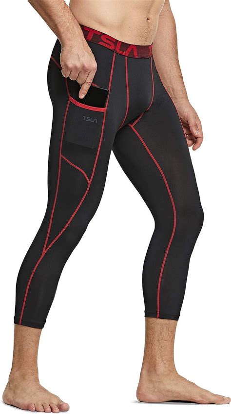 Tsla Mens 3 4 Capri Compression Trousers Running Workout Tights Cool