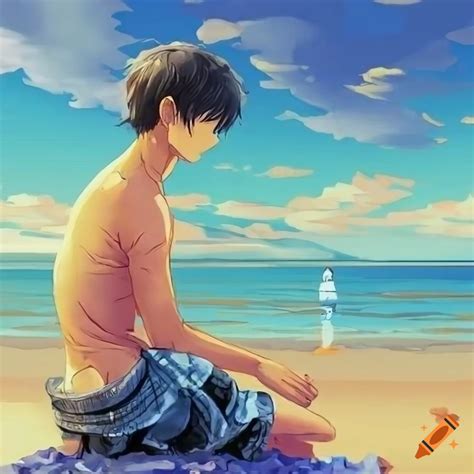 Illustration Of A Man Sitting At The Beach On Craiyon