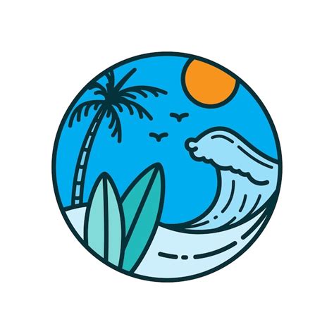 Concepto De Logotipo De Surf Playa De Isla Tropical Con Ilustraci N De