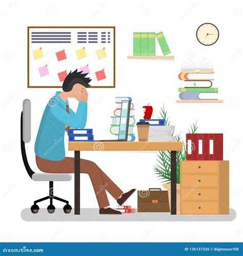 Cartoon Man Overwork In Office Card Poster Vector Stock Vector