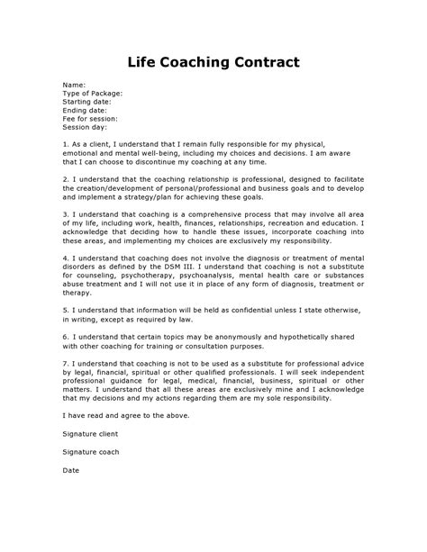 Life Coaching Agreement Template Prntbl Concejomunicipaldechinu Gov Co