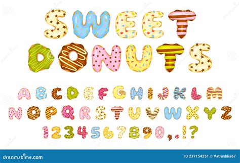 Desenho Animado Doce Donuts Fonte Letras E Números Coloridos De Rosca