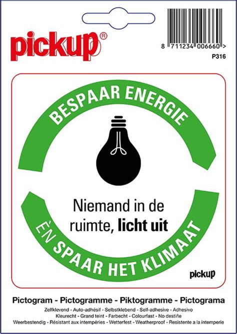 Pickup Sticker Bespaar Energie Spaar Het Klimaat Licht Uit X Cm