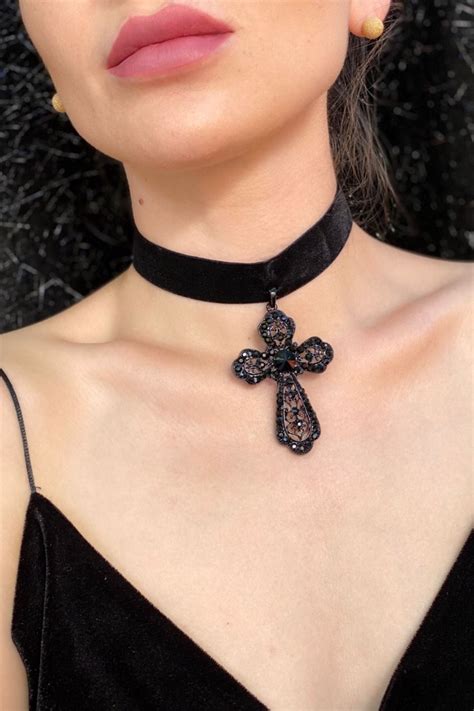 Black Velvet Medieval Choker Renaissance Necklace Cross Choker Black Velvet Choker With