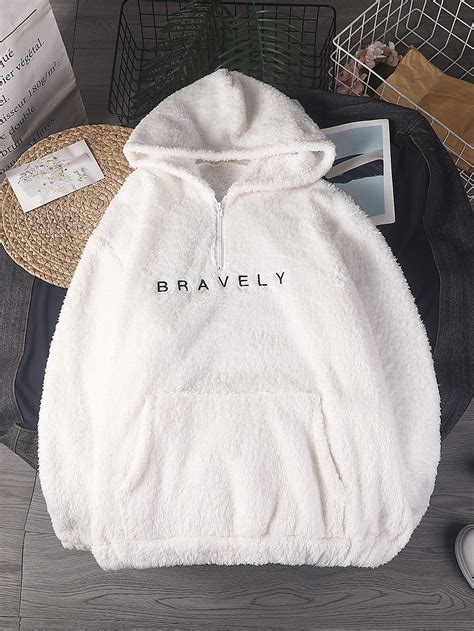 Manfinity Hypemode Loose Fit Teddy Hoodie With Letter Embroidery And