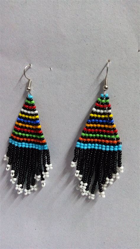 On Sale African Beaded Dangle Earrings Zulu Beaded Earrings Black