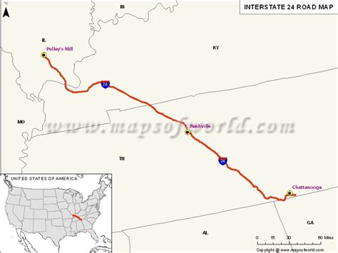 US Interstate 24 (I-24) Map - Pulley's Mill, Illinois to Chattanooga ...