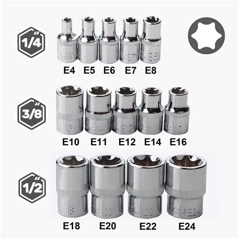 Pc E Torx Socket Set Female Start Bit External Hex Torque E E With