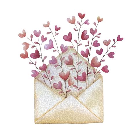 Envelope aberto ramos de flores de coração Carta de amor para dia