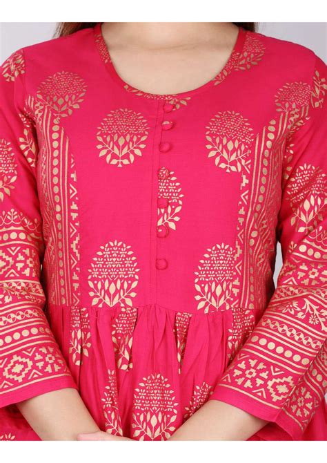 Women Pink Solid Anarkali Kurta Urban Jaipur