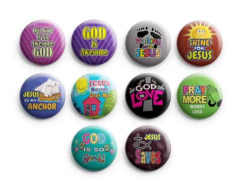 Christian Pinback Buttons For Kids Awesome God 10 Pack Large 22