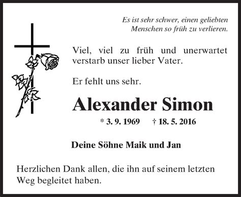 Traueranzeigen Von Alexander Simon Vrm Trauerde