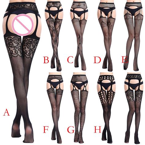 Sexy Womens Lingerie Net Lace Top Garter Belt Thigh Pantyhose Funny