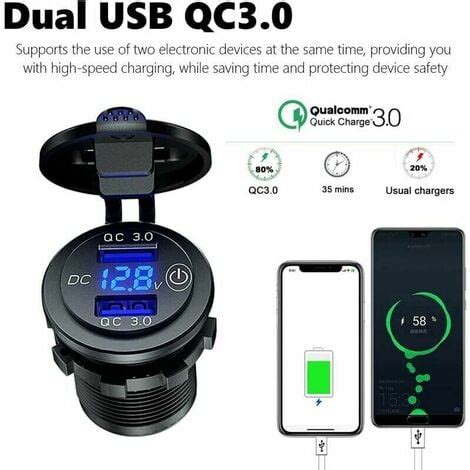 Double Chargeur USB QC3 0 pour Moto et Voiture Étanche 12V 24V 36W