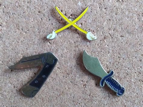 Vintage Melee Weapon Pins Swiss Knife Dual Sabres And Dagger Enamel