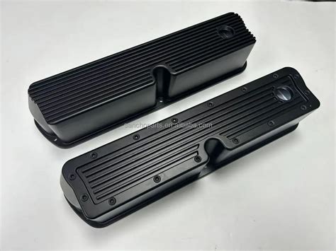 Windsor Black Aluminum Ribbed Valve Covers Tall W Hole Fit For Ford