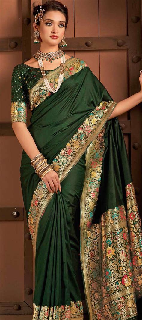 Traditional Wedding Green Color Silk Fabric Saree 1908905