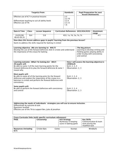 Cricket Lesson Plans And Technique Cards Teaching Resources