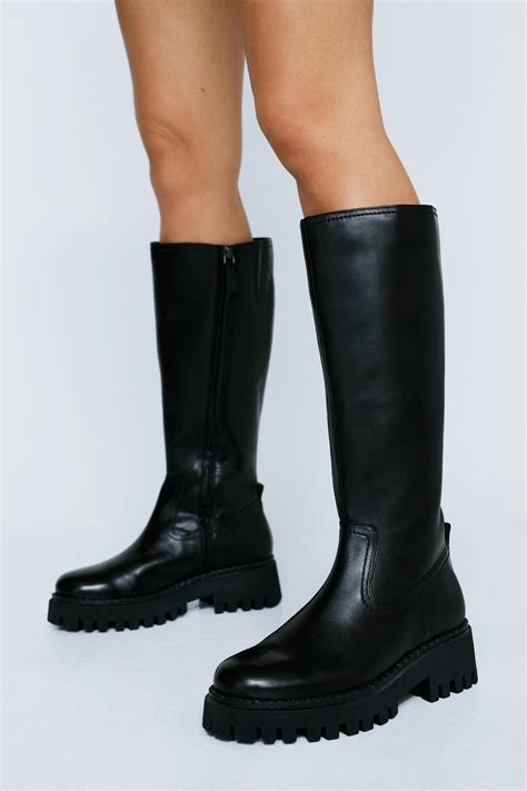 Real Leather Chunky Knee High Boot Nasty Gal