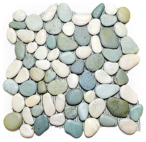 12x12 Glazed Green And White Pebble Stone Tile Sheet Contemporary