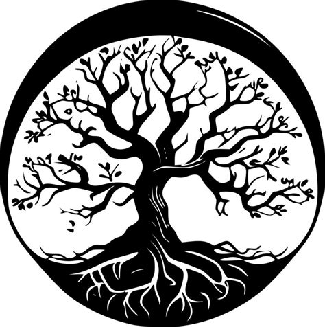 Tree Of Life Black And White Vector Illustration Vector Art