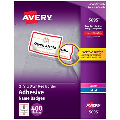 Avery Flexible Self Adhesive Laser Inkjet Name Badge Labels 2 1 3 X 3 3